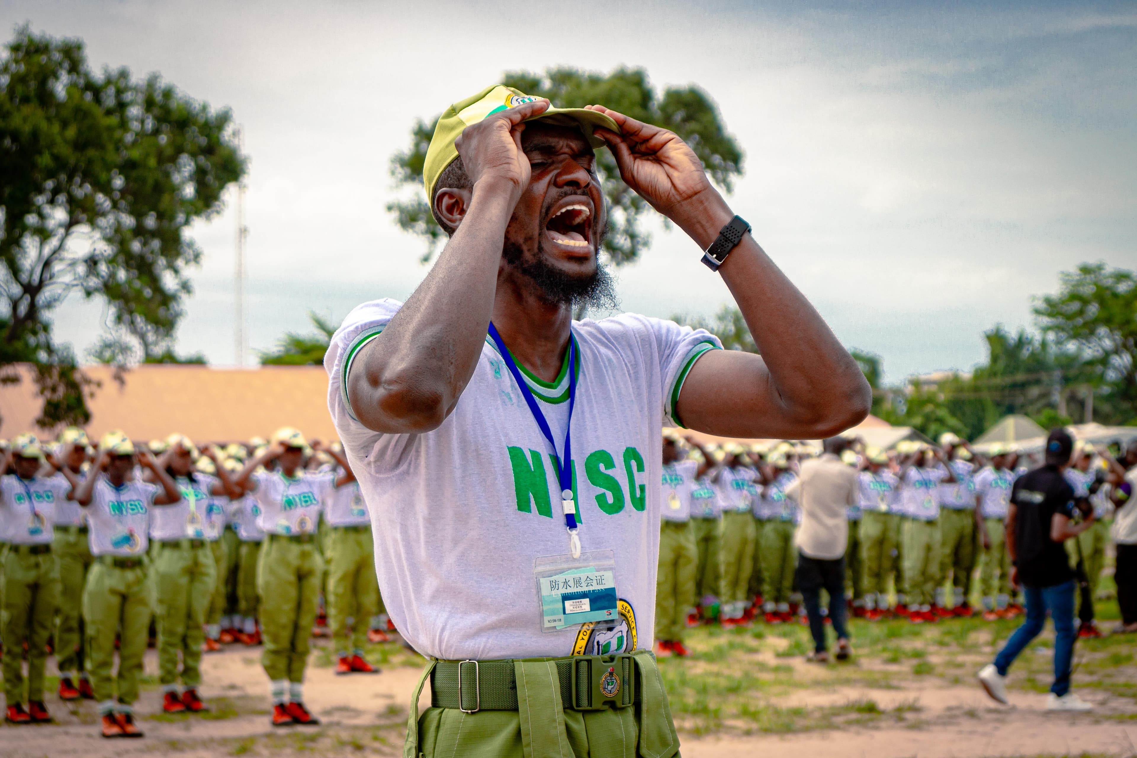 NYSC corps members in formation during orientation camp